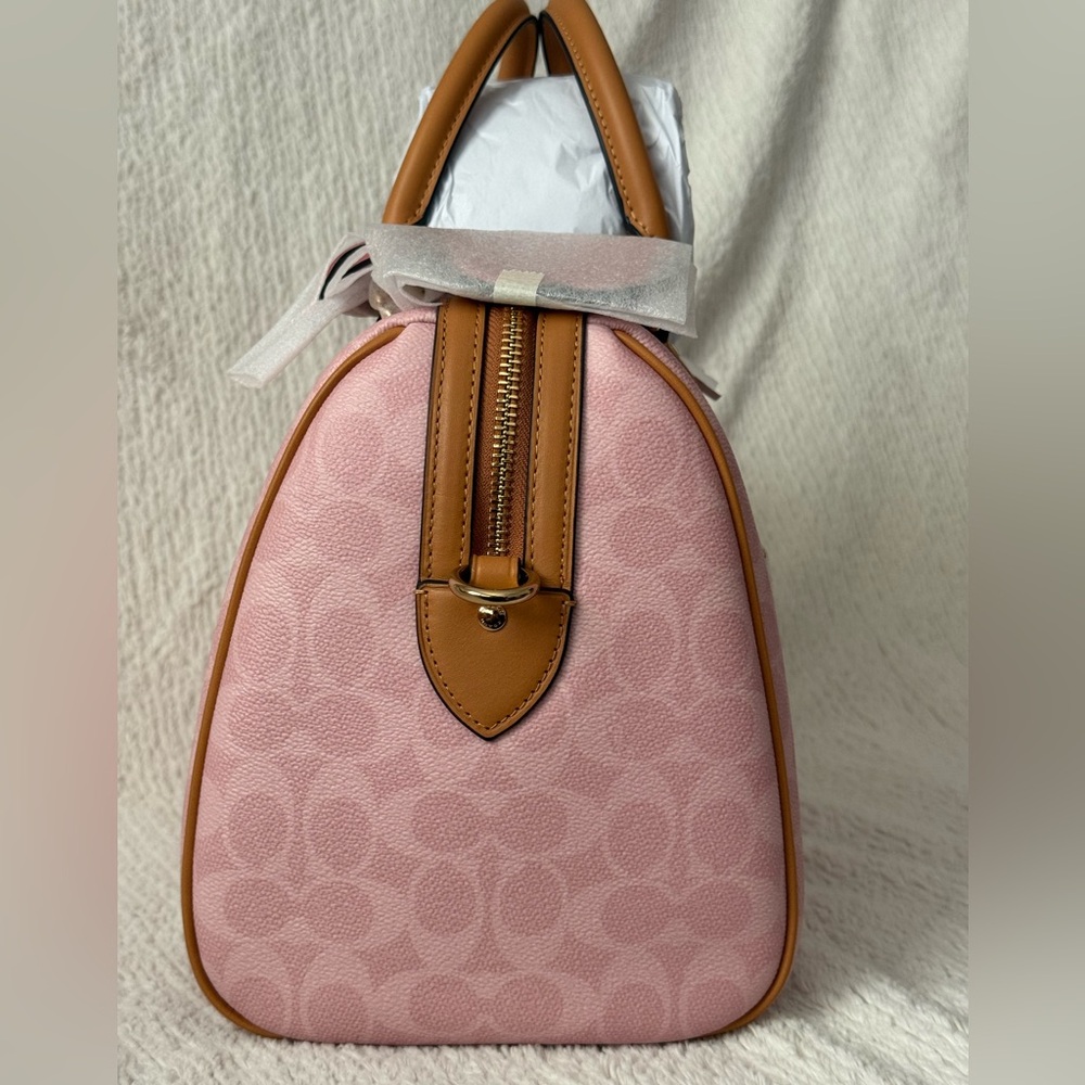 Coach Rowan Large Satchel Bag in Signature Canvas with charms powder pink - Picture 3 of 9